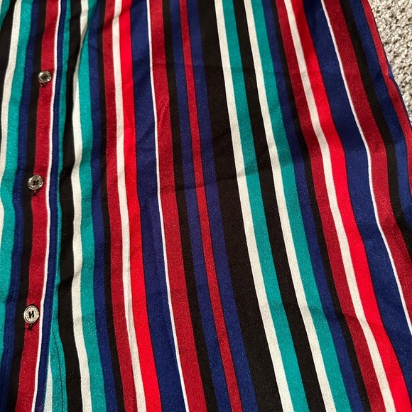 CALVIN KLEIN M Red Blue Green Candy Striped Silly Camp Shirt Epaulettes R $89 - Picture 4 of 7